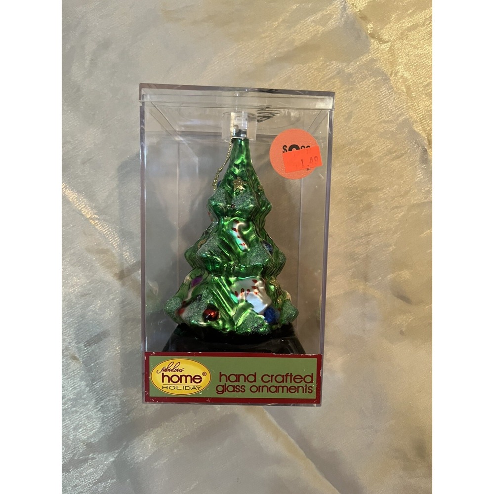 Christmas Tree Hand Blown Glass Vtg 90's 6 Inch Ornament with Case